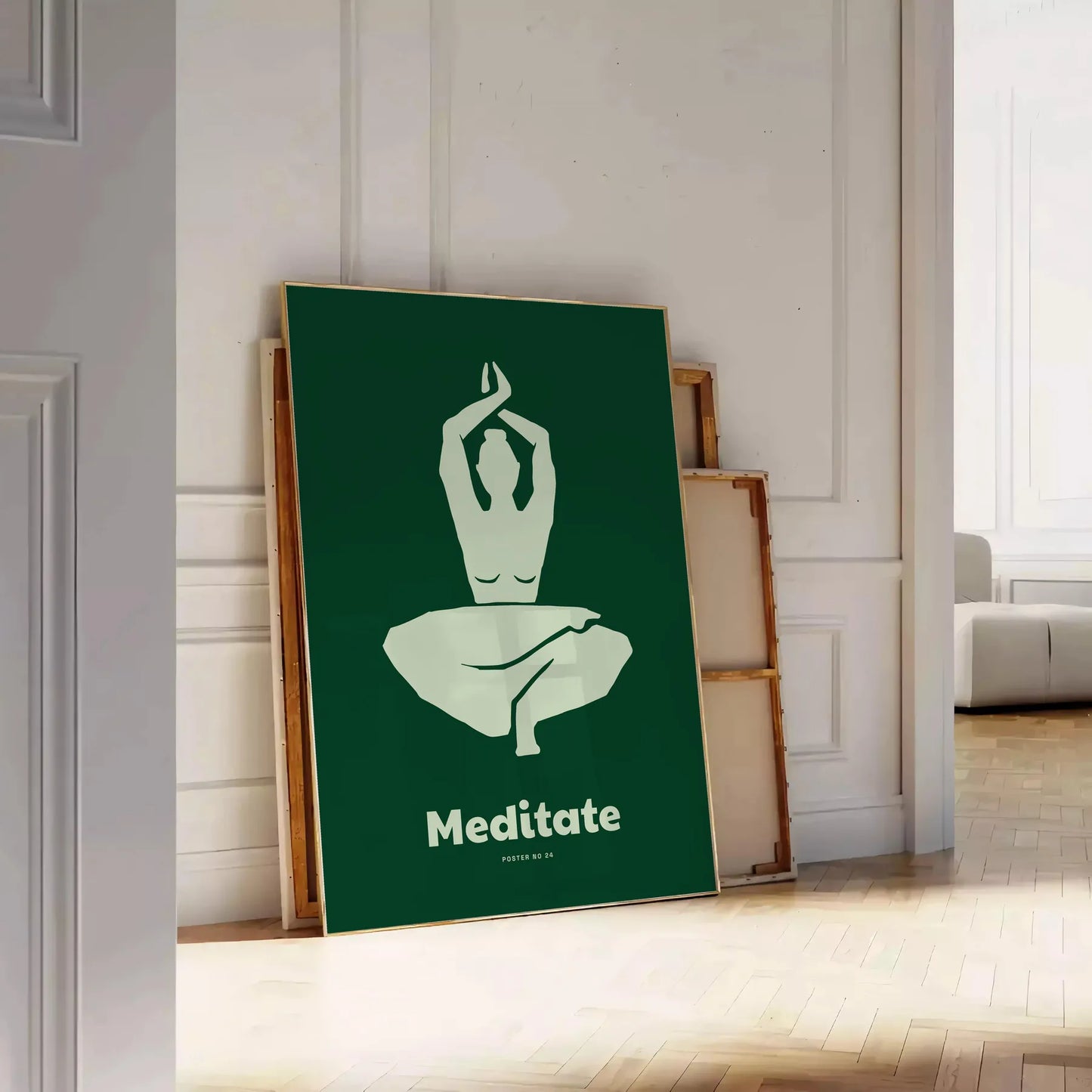 space serene Medidate Yoga poster shades green gray lovers captivating wall art ideal gift tranquility room A4 cm A0