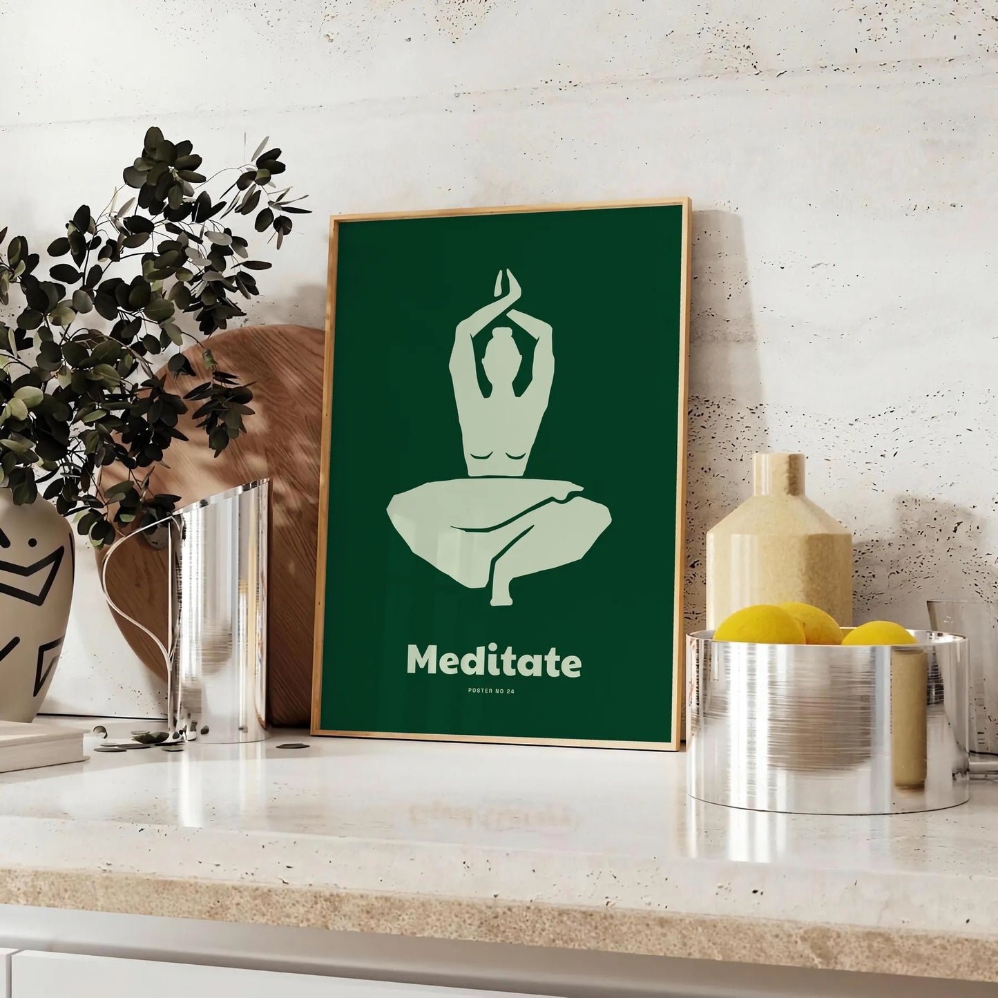 space serene Medidate Yoga poster shades green gray lovers captivating wall art ideal gift tranquility room A4 cm A0