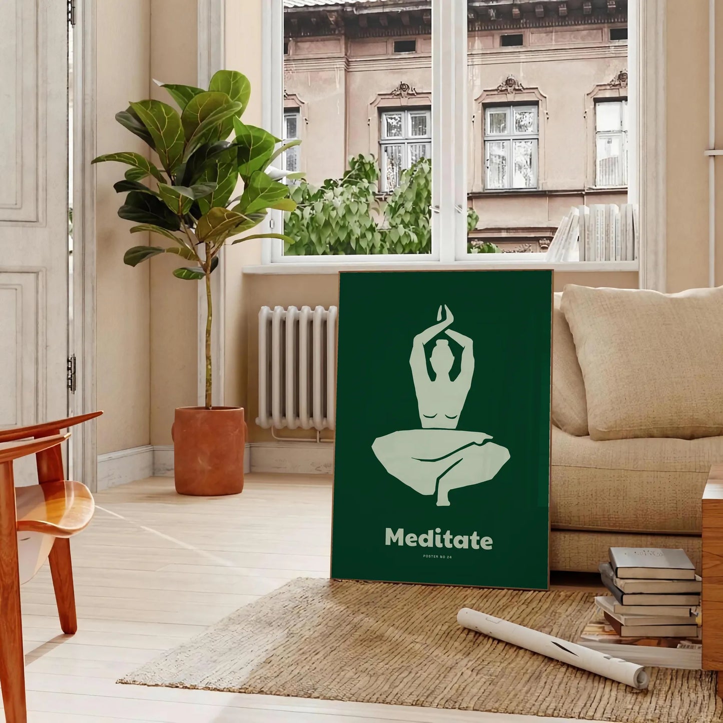 space serene Medidate Yoga poster shades green gray lovers captivating wall art ideal gift tranquility room A4 cm A0