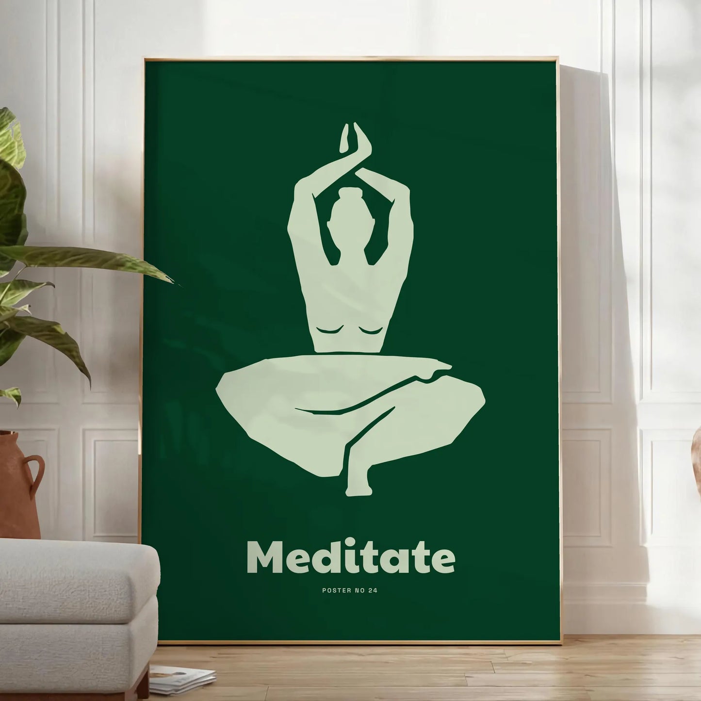 space serene Medidate Yoga poster shades green gray lovers captivating wall art ideal gift tranquility room A4 cm A0