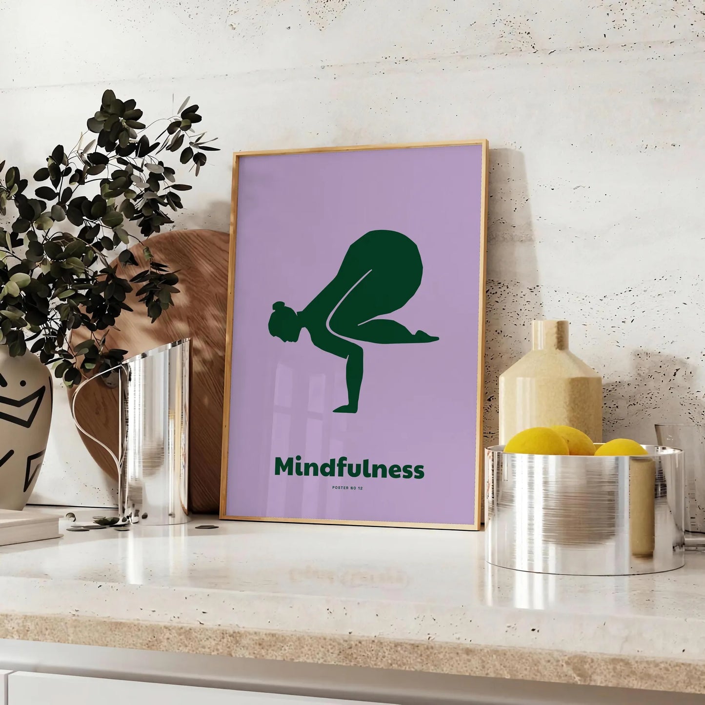tranquility Mindfulness Yoga Poster green blue hues wall art thoughtful gift artwork peace balance space print preferred style framed unmounted