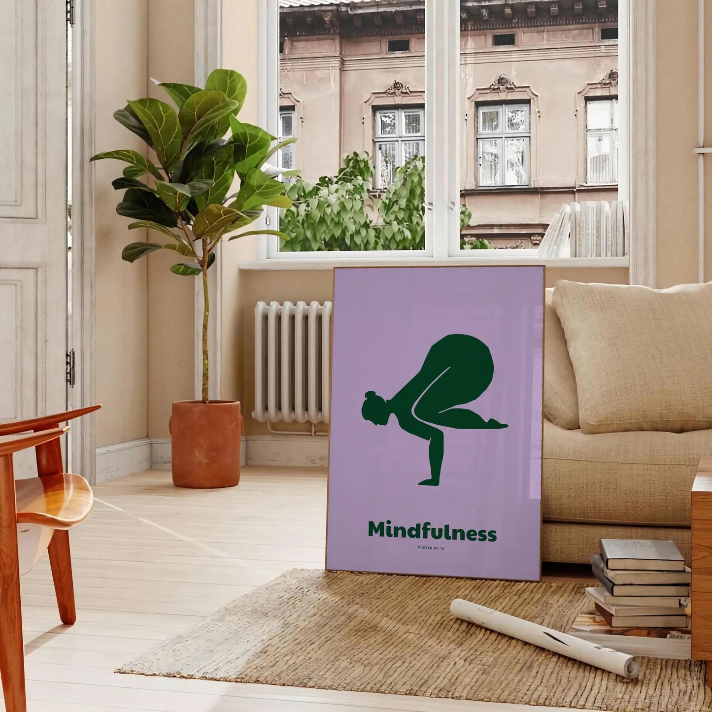 tranquility Mindfulness Yoga Poster green blue hues wall art thoughtful gift artwork peace balance space print preferred style framed unmounted