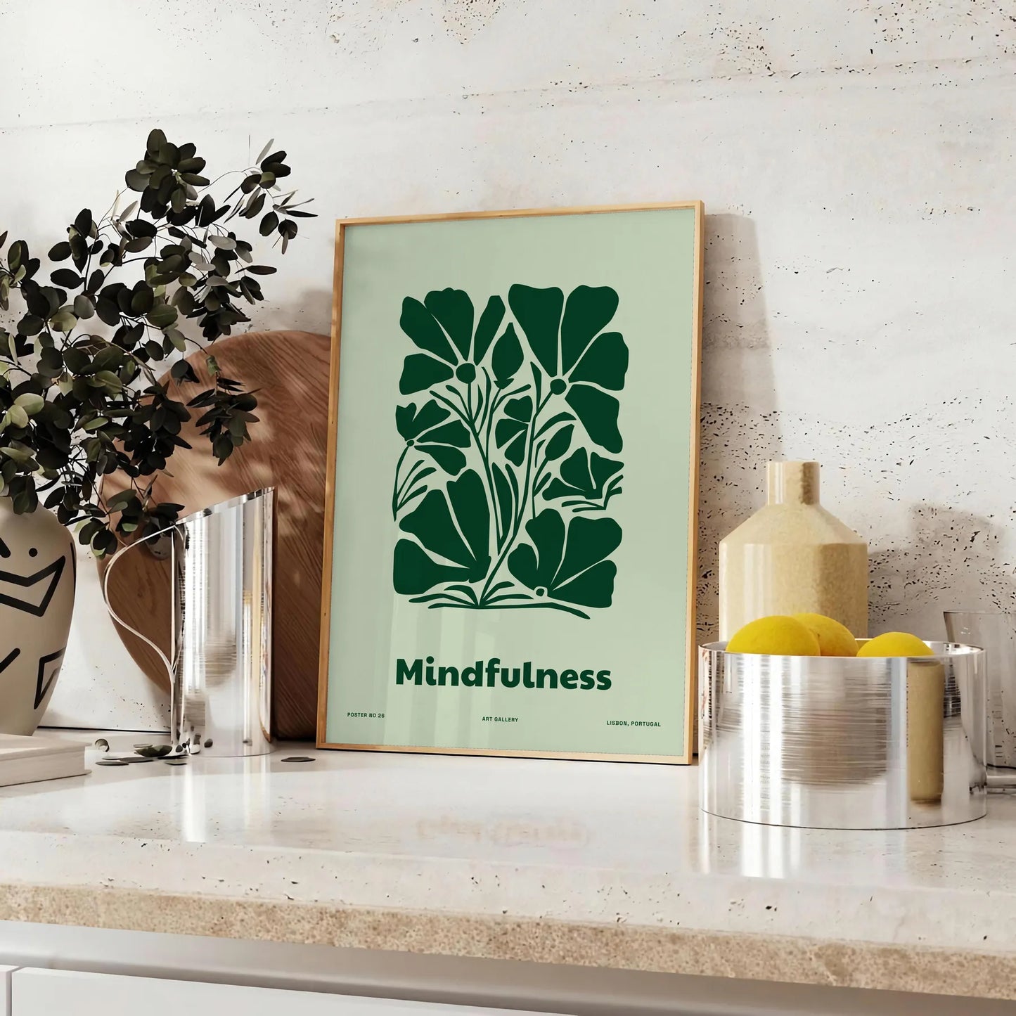 space mindfulness yoga poster serene green gray hues captivating wall art perfect artwork thoughtful gift enthusiasts décor lovers print today