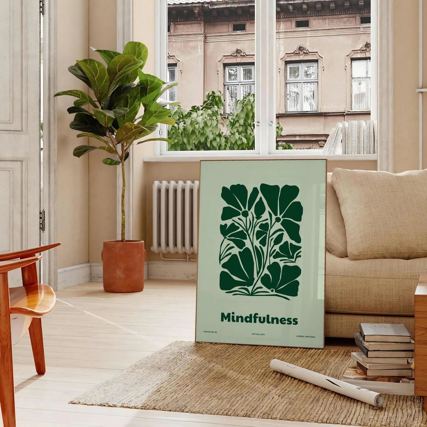 space mindfulness yoga poster serene green gray hues captivating wall art perfect artwork thoughtful gift enthusiasts décor lovers print today