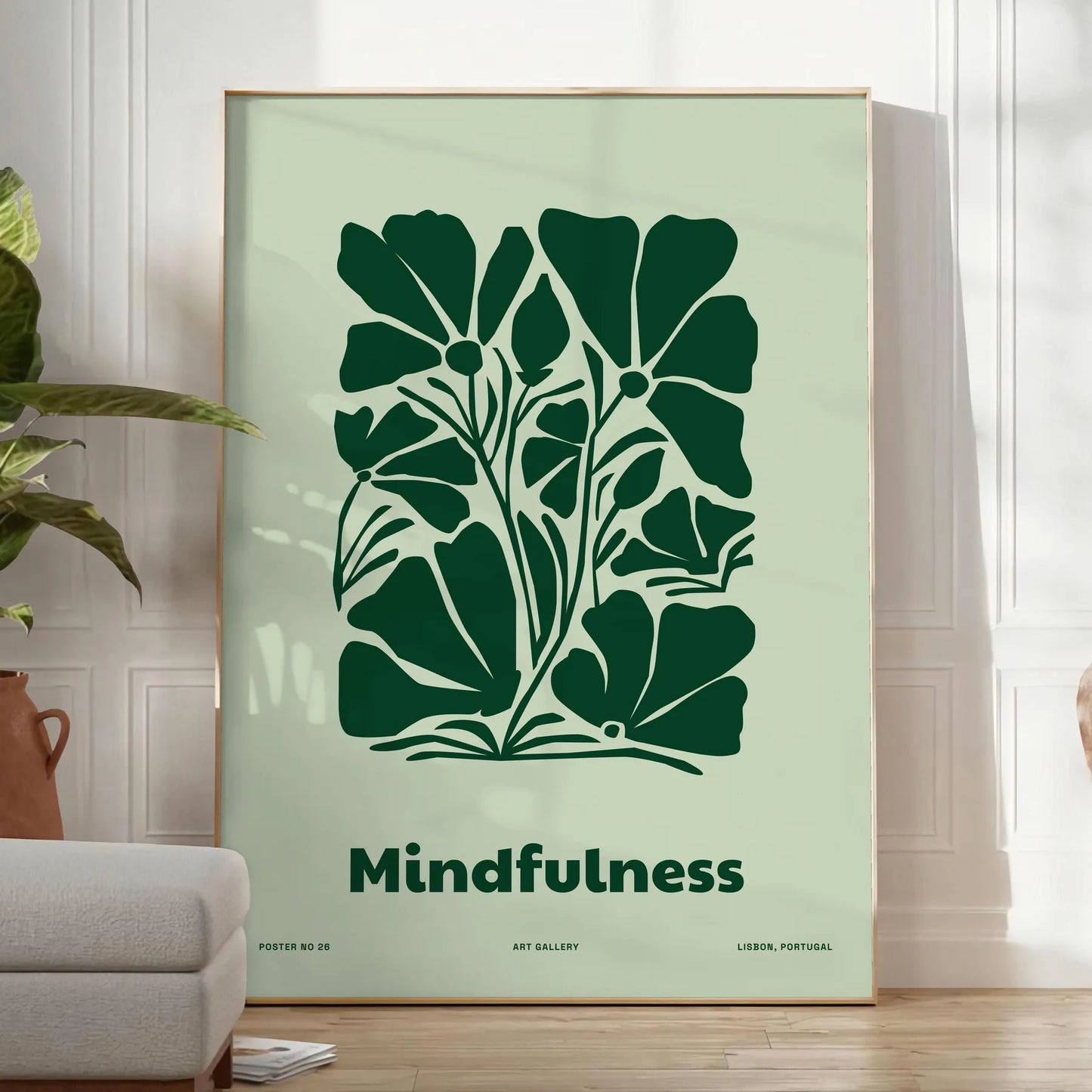 space mindfulness yoga poster serene green gray hues captivating wall art perfect artwork thoughtful gift enthusiasts décor lovers print today