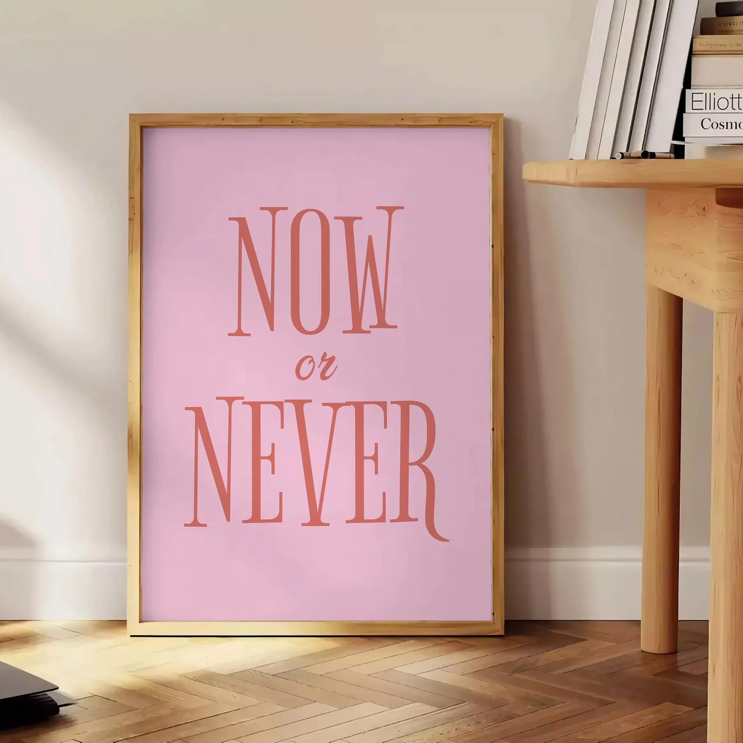 passion vibrant Now Never motivational poster inspiring piece wall art green orange tones space thoughtful gift dynamic artwork ready decor