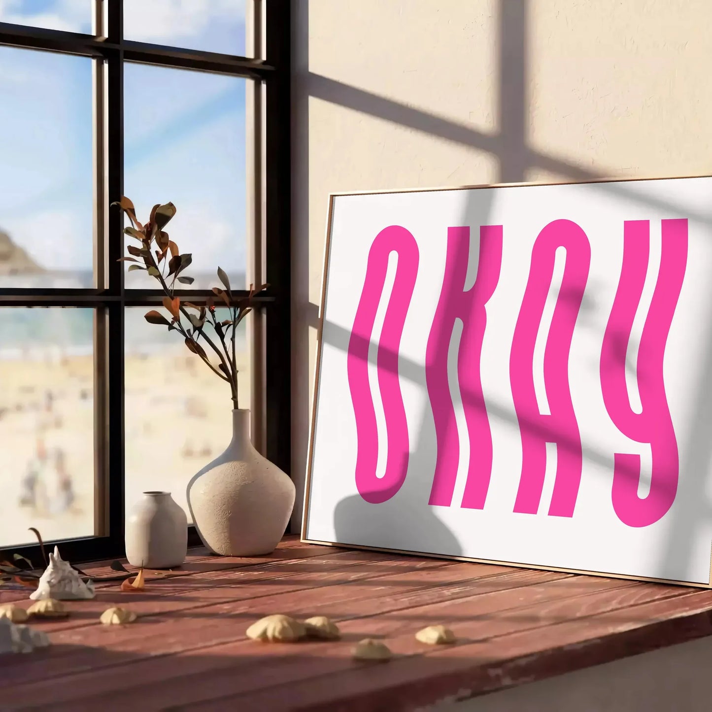 space Okay Motivation poster elegant white pink hues wall art thoughtful gift motivational artwork touch positivity room A4 cm A0 dimensions