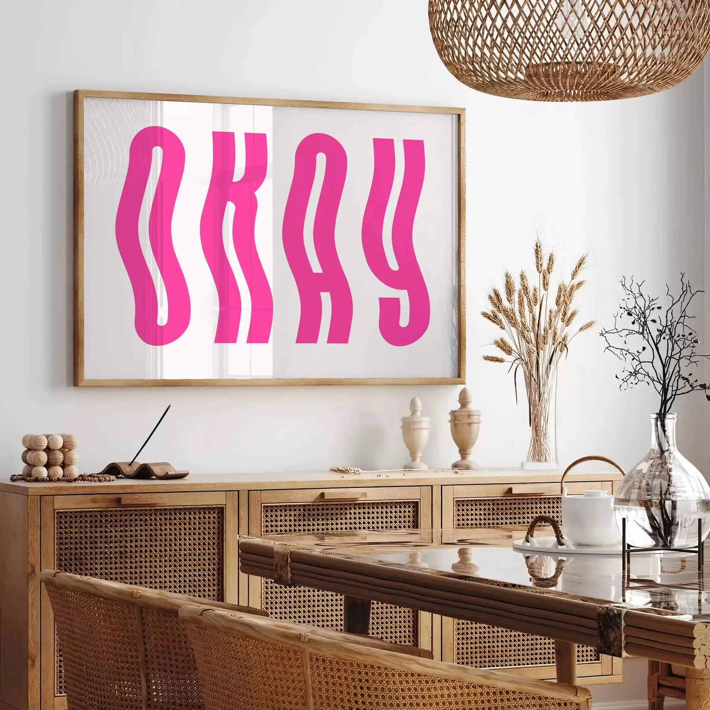 space Okay Motivation poster elegant white pink hues wall art thoughtful gift motivational artwork touch positivity room A4 cm A0 dimensions