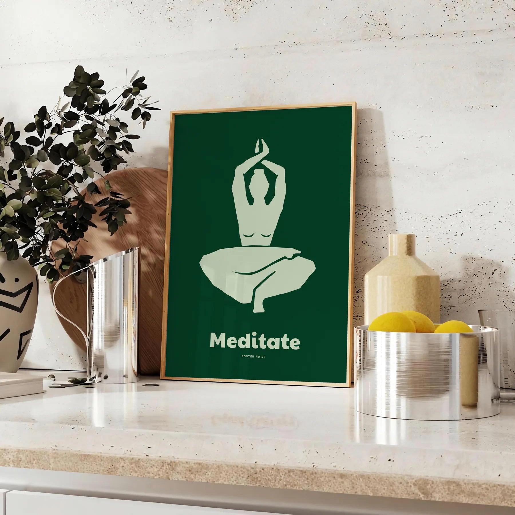 space serene Medidate Yoga poster shades green gray lovers captivating wall art ideal gift tranquility room A4 cm A0
