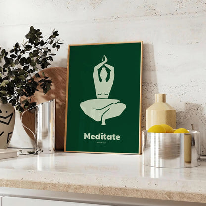 space serene Medidate Yoga poster shades green gray lovers captivating wall art ideal gift tranquility room A4 cm A0