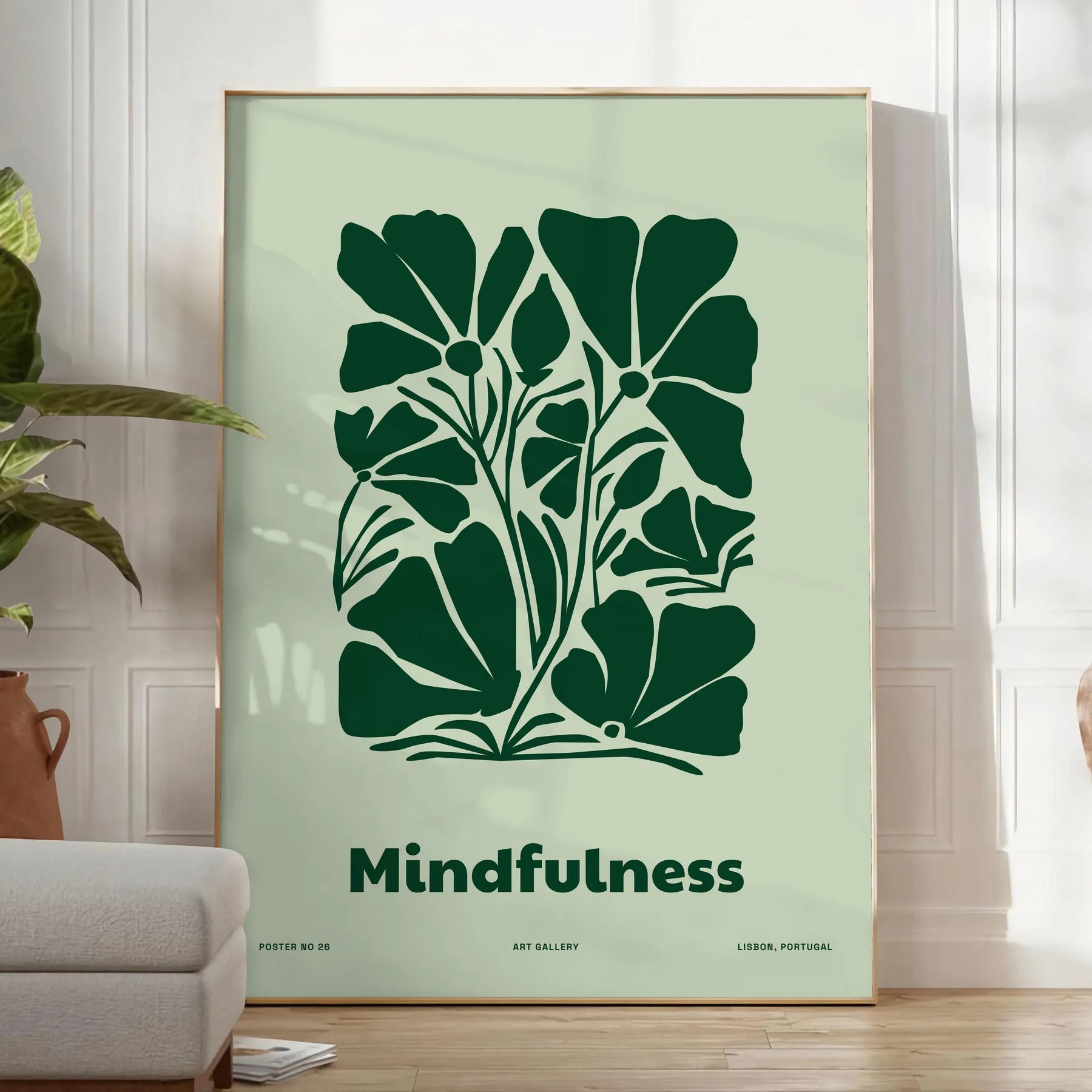 space mindfulness yoga poster serene green gray hues captivating wall art perfect artwork thoughtful gift enthusiasts décor lovers print today