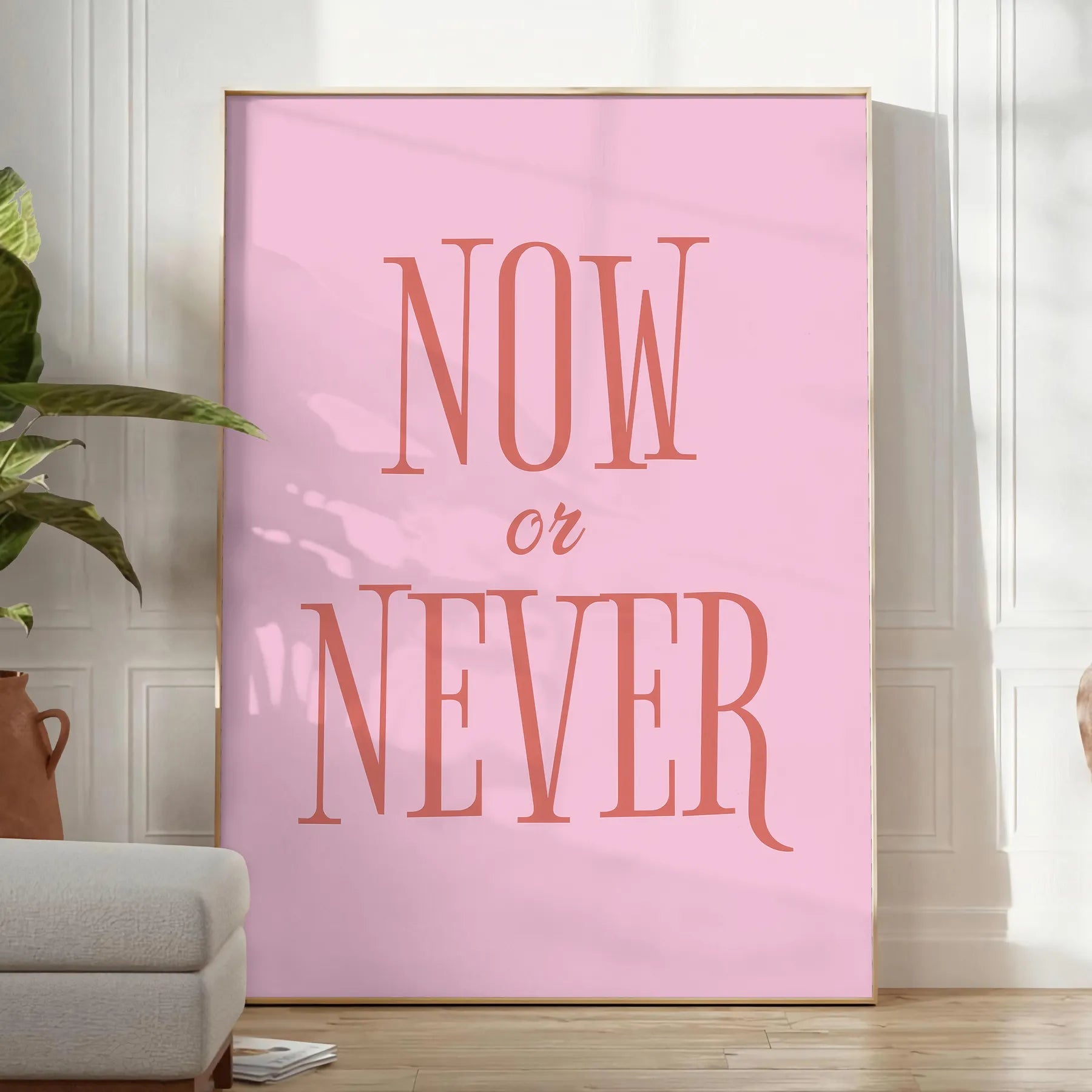 passion vibrant Now Never motivational poster inspiring piece wall art green orange tones space thoughtful gift dynamic artwork ready decor