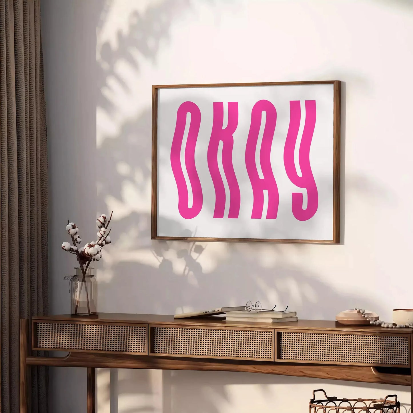 space Okay Motivation poster elegant white pink hues wall art thoughtful gift motivational artwork touch positivity room A4 cm A0 dimensions